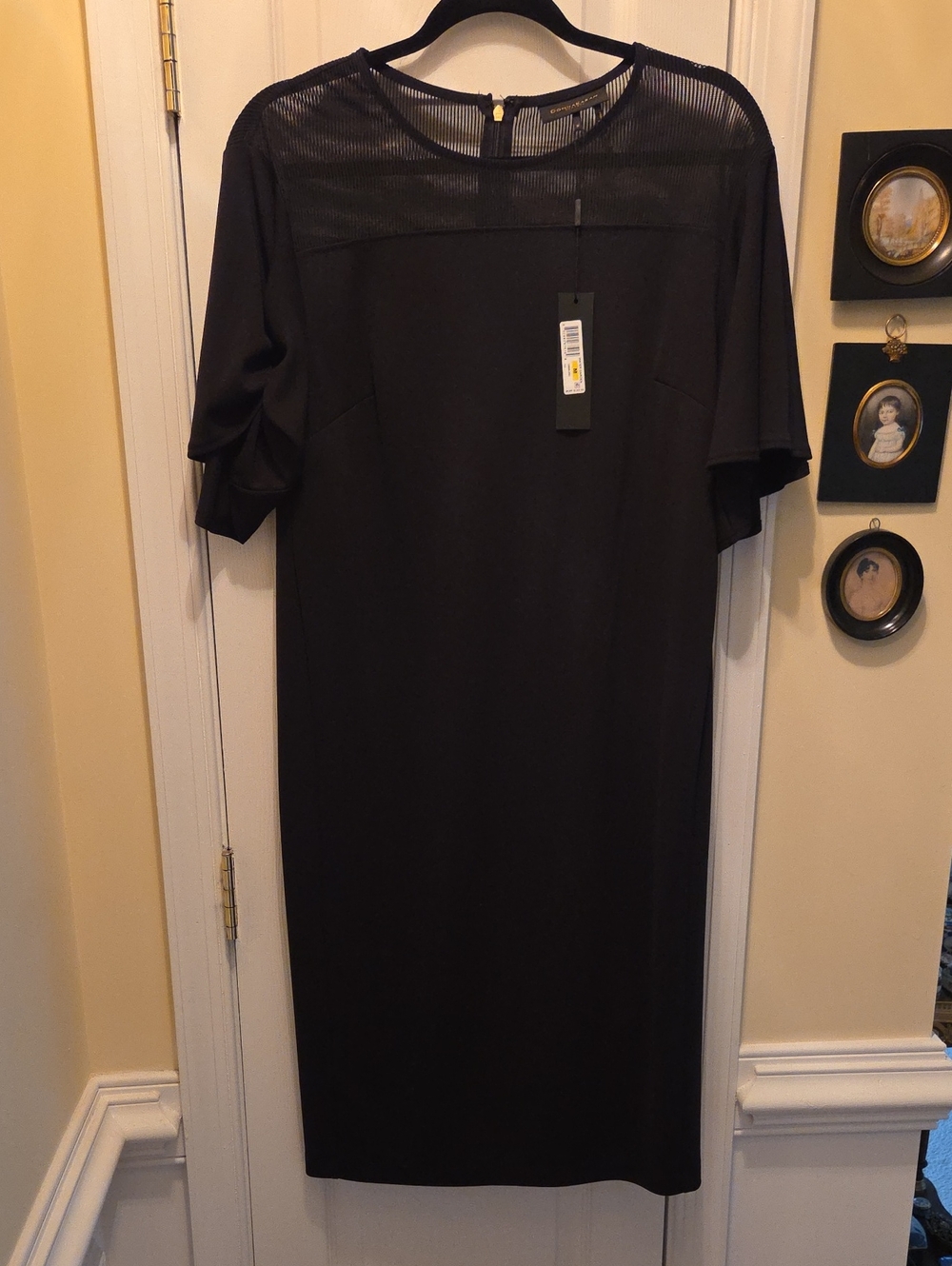 Donna Karan Classic Black Women's Sheath Dress with Mesh Yoke Nwt